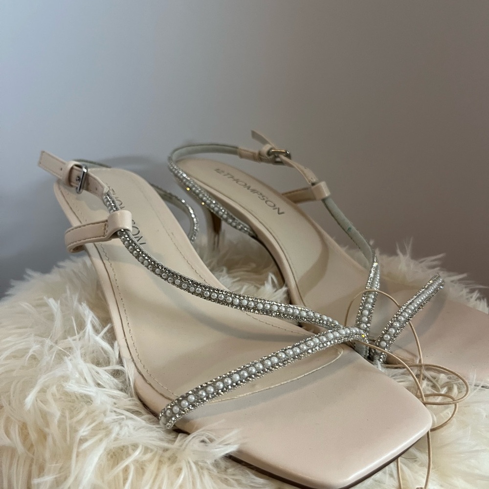 Sam Edelman Nude Strappy Heels with Rhinestones